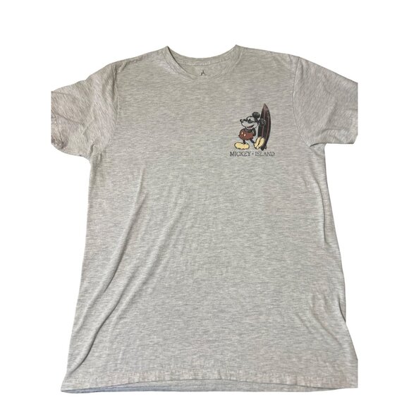 Disney Mickey Island Grey Graphic T-Shirt Hanes Mickey Mouse Surfboard Size M - Picture 2 of 4